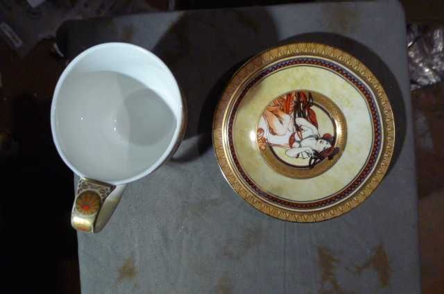 Zestaw talerze dekoracyjne deserowe Carmani Glass gratis filiżanka