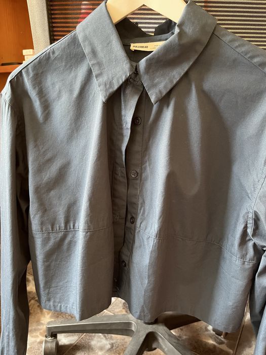 Camisa curta azul pull and bear