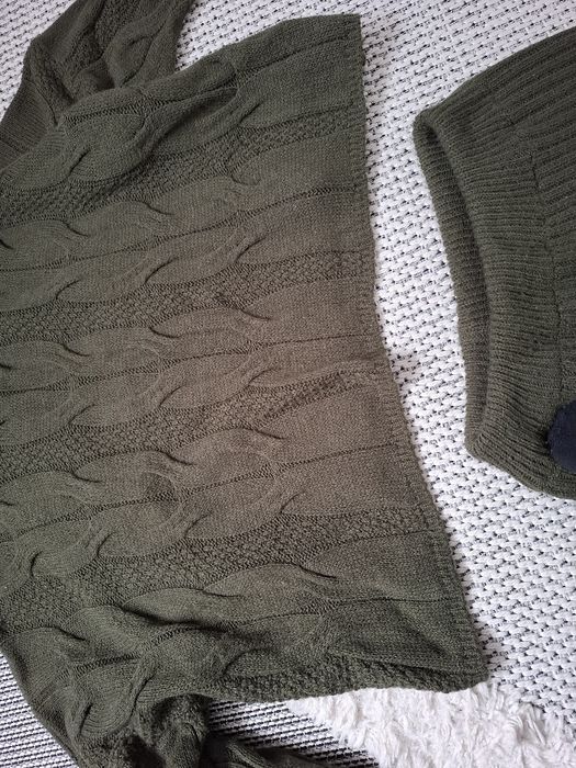 Komplet spódnica swetrowa dzianinowa sweter khaki r. L- XL