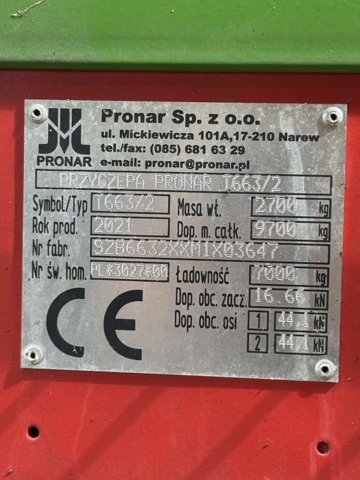 Przyczepa tandem Pronar 8ton