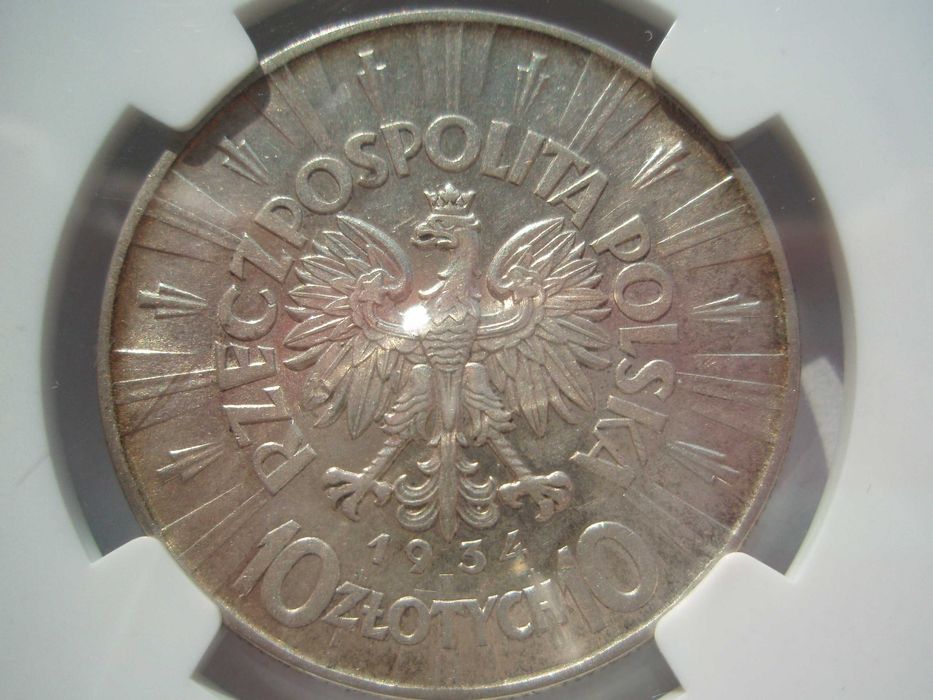 10 złotych 1934 orzeł urzędowy, NGC AU 53, rzadki rocznik