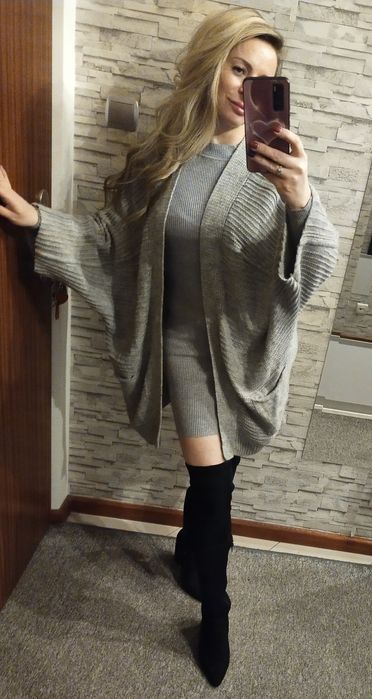 Ciepły sweter narzutka kardigan  oversize S M L XL Wełna Alpaka