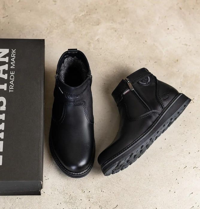 Зимние ботинки Kristan мужские кожаные черные, мужская зимняя обувь