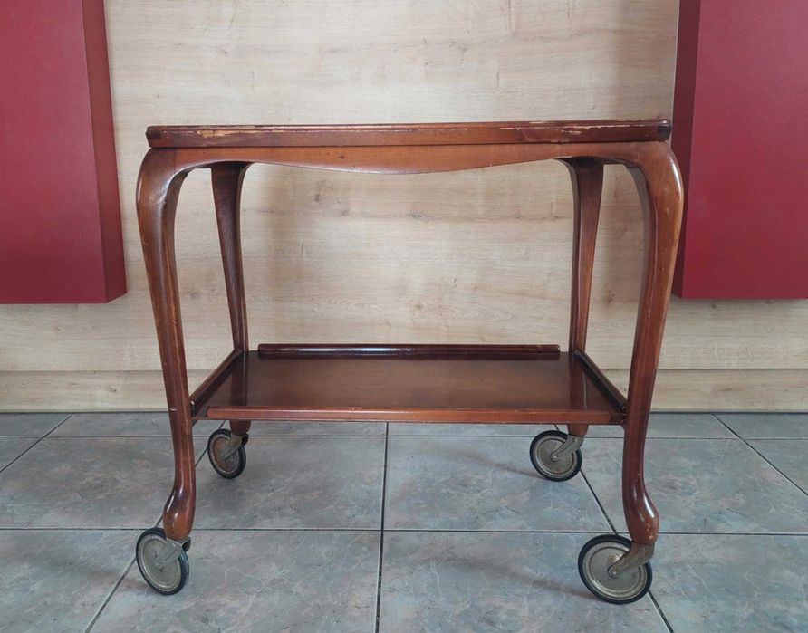 Wózek kelnerski drewniany lakierowany. Retro. Używany. Stan dobry.