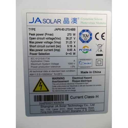Сонячні панелі JA Solar JAP6(K)-60-270/4BB.