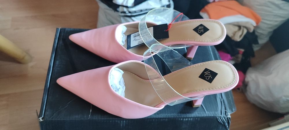 Hit szpilki bez pięty Wojas luksusowe klapki ślub komunia klapki róż P