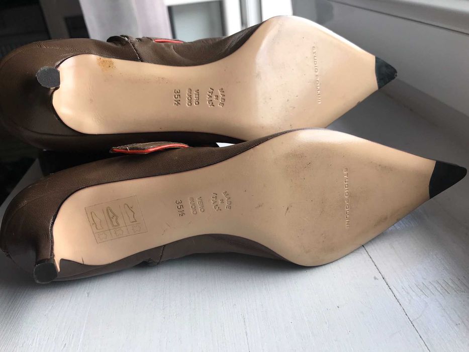 Studio Pollini 35,5 22,5 cm brązowe botki w szpic 90s 00s