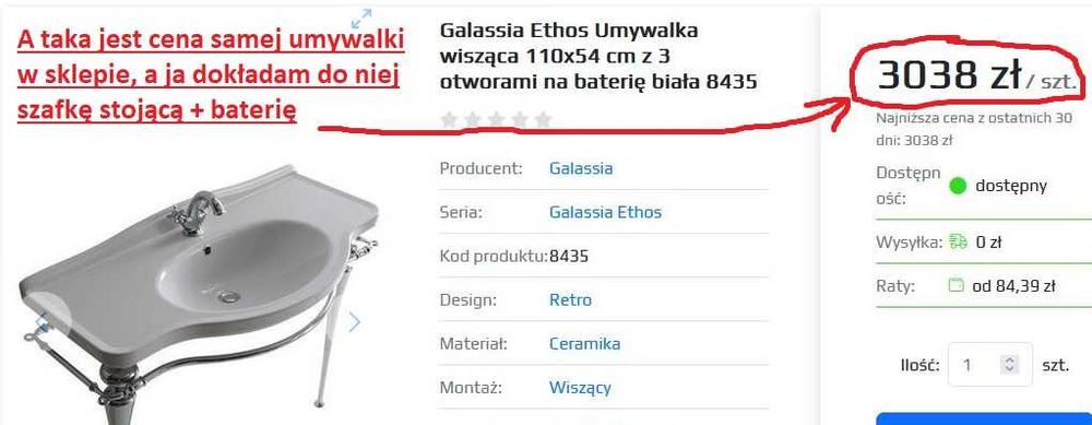 Umywalka GALASSIA + szafka + bateria