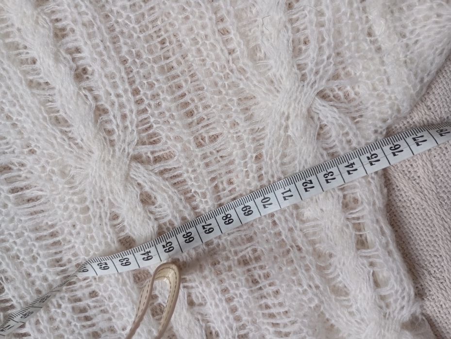PRIMARK Premium M-XL ażurowy sweter z wełną i alpaką oversize ecru