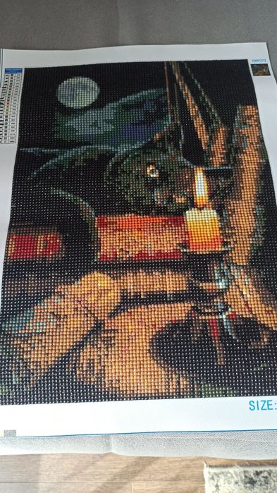 Haft diamentowy, gotowy, rozmiar 30x40, czarny kot, obraz