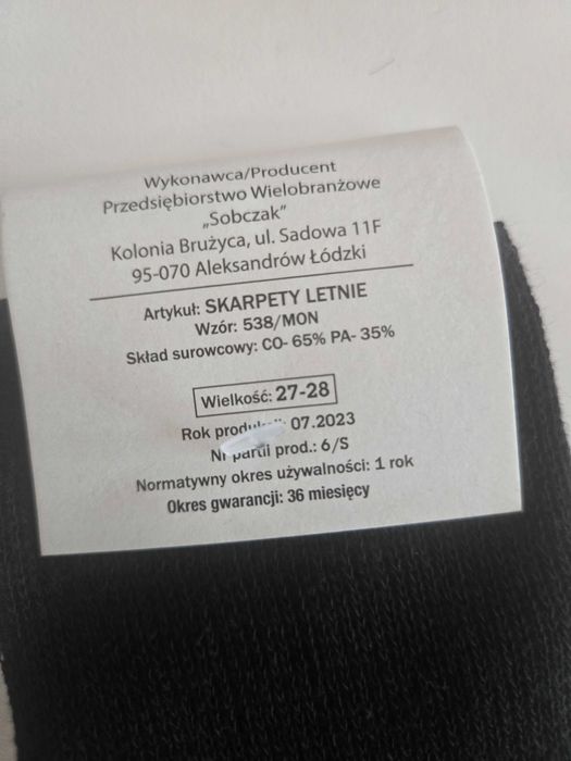 Skarpety letnie długie wojskowe wz.538/MON rozmiar 27-28 , 8 par.