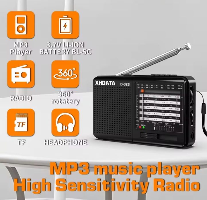 Радіоприймач Xhdata D368 FM/AM/SW MP3, Bluetooth, УКВ  64-108 МГЦ