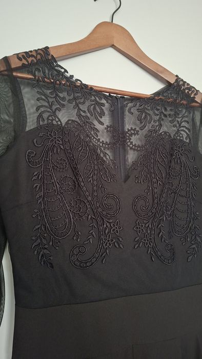 Elegancki  czarny kombinezon spodnium wyszywany haft 38 M kieszenie