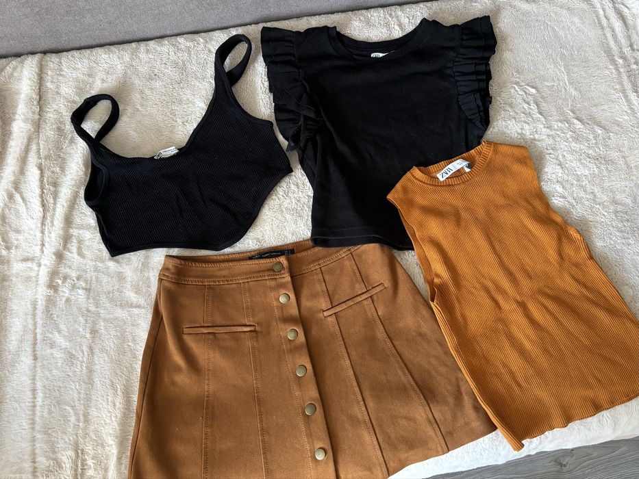КОМПЛЕКТ Zara ( Капсула ) на размер S Топ Чёрный под корсет, Юбка