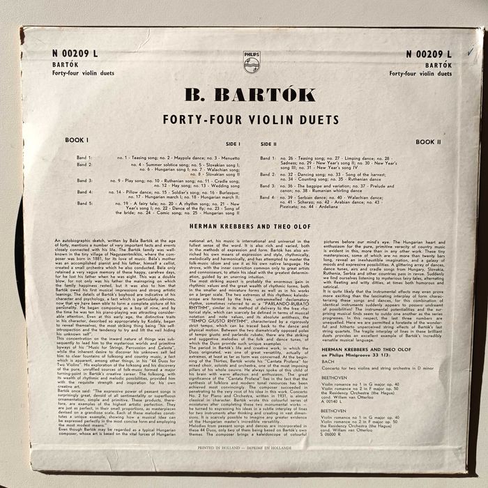 Disco Vinil "B. Bartók - Forty-Four Violin Duets"