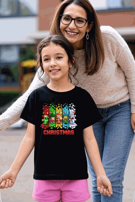Koszulka dziecięca czarna Świąteczny minecraft prezent święta 152