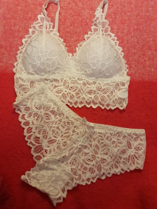 Komplet Koronkowy Biustonosz Figi Zestaw Bielizny Koronka Seksowny