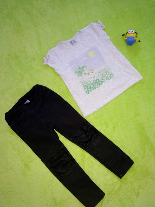 Чёрные джинсы Kiki&Koko + футболка Pepco на девочку 3-4 года. 104 см