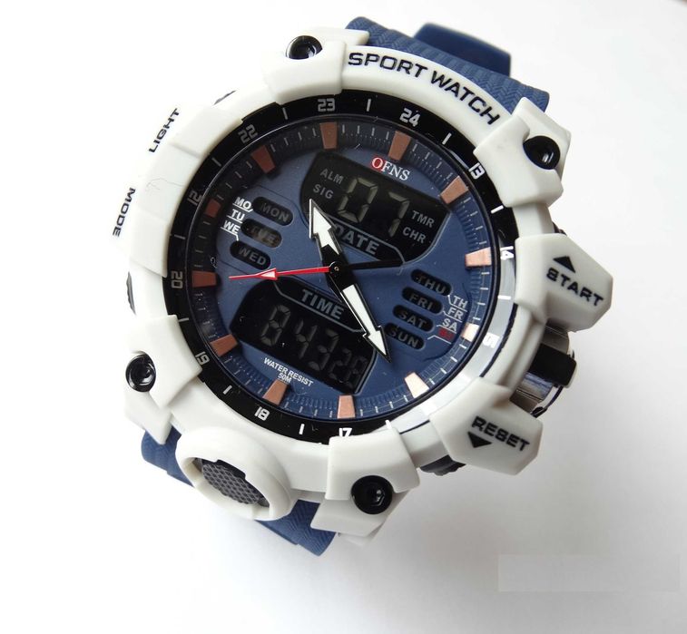 Zegarek męski OFNS sportowy analogowo cyfrowy elektroniczny LED WR50