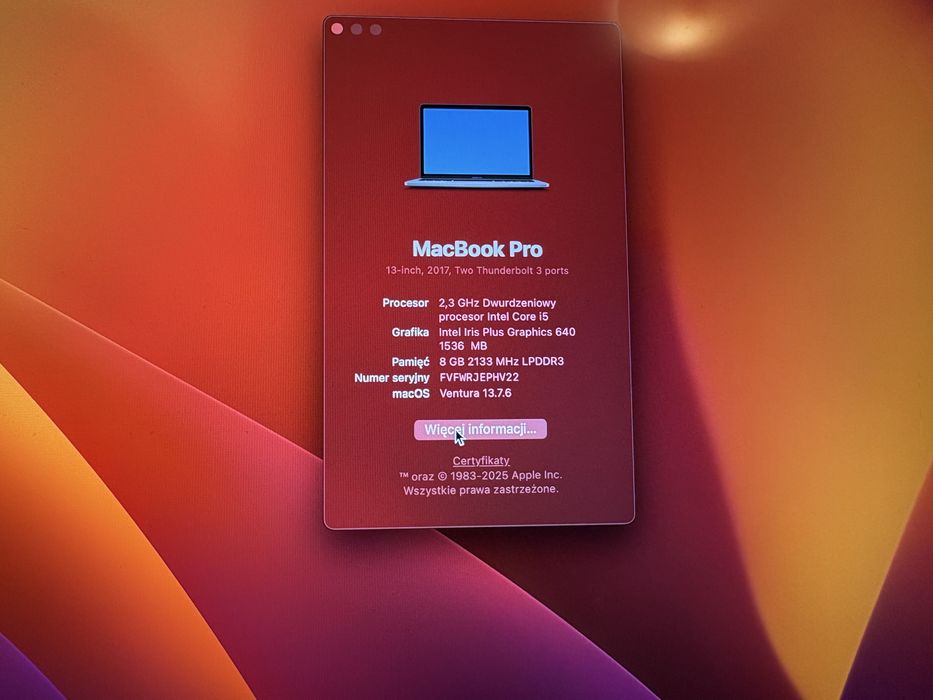 MacBook Pro 2017 8Gb 256Gb uszkodzony