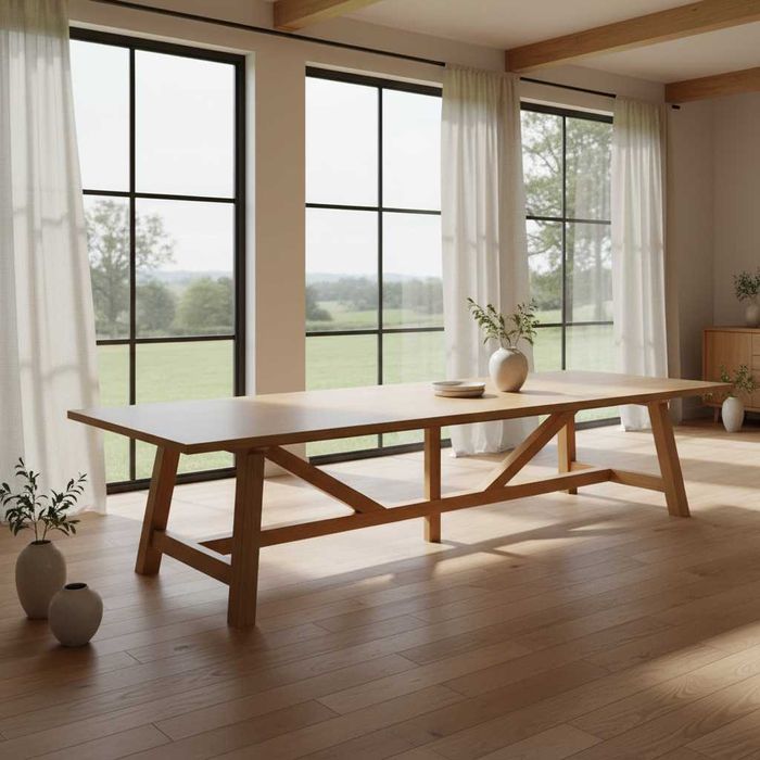 Sielski stół dębowy – idealny do dużej jadalni | ręczna praca  |