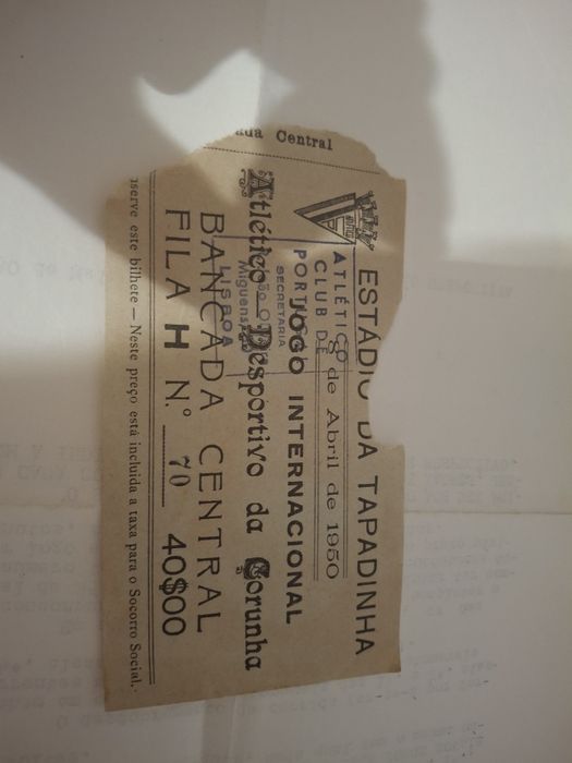 Raro bilhete 1950 atletico vs desportivo Corunha Tapdinha