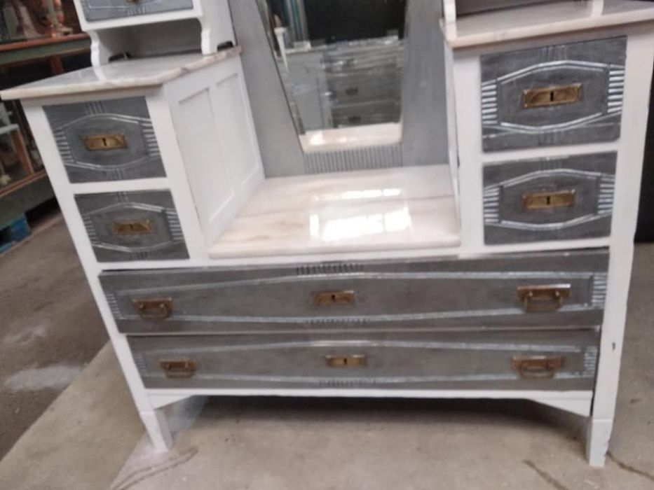 Penteadeira, Toucador espelho Vintage Branco Prata, restaurado anos 60