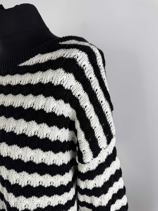 Czarny biały dwukolorowy bawełniany sweter w paski Rainbow 40/42