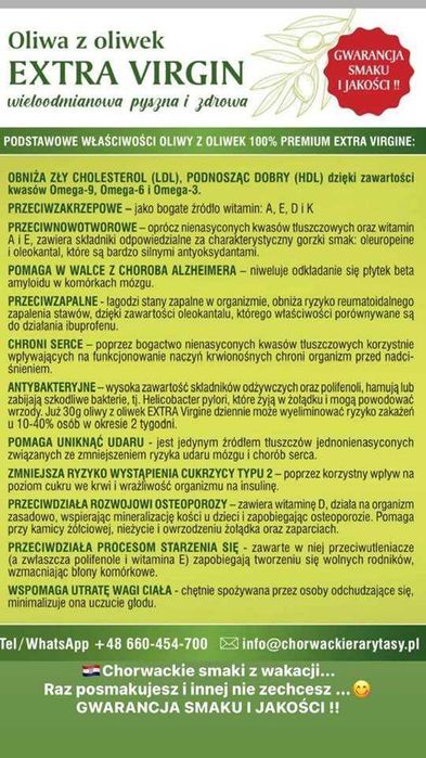 CHORWACKA Oliwa z Oliwek / EXTRA VIRGIN / 500 ml / Dalmacja / Dostawa GRATIS