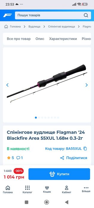 Спінінгове вудлище Flagman  Blackfire Area та Котушка Flagman BlackFire 1000S