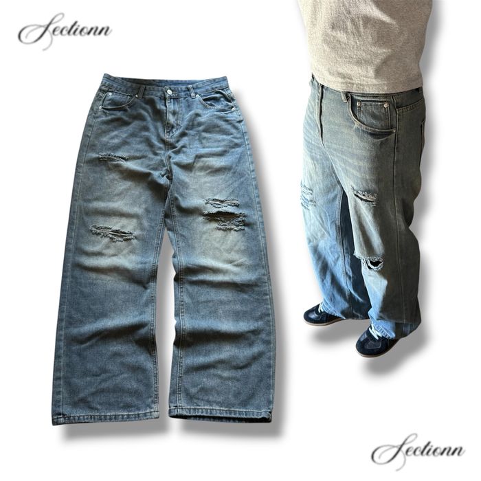 Distressed Baggy Bootcut Blue Jeans Opium Racer Jaded London Balenci Широкі Джинси Подерті Буткат Опіум Y2k Sk8 Archive Джинсы Архив Синие Оверсайз
