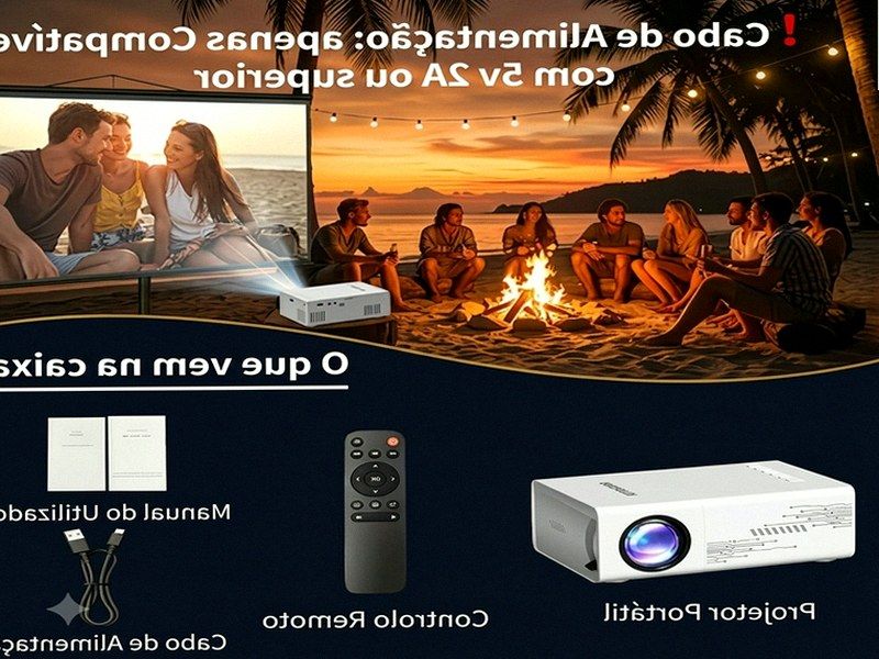 Mini Projetor Portátil — Home Theater com Altifalante, Controlo Remoto