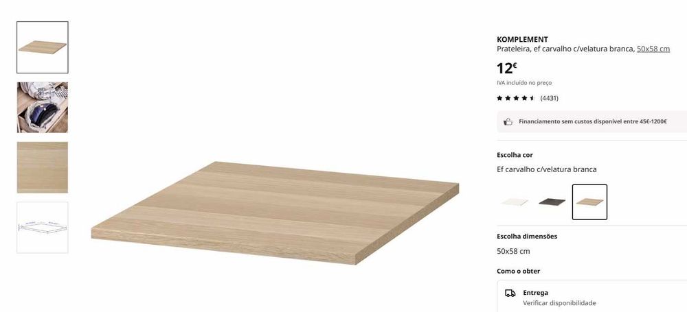 Prateleira Ikea KOMPLEMENT carvalho velatura branca 50x58cm. Para armários PAX.