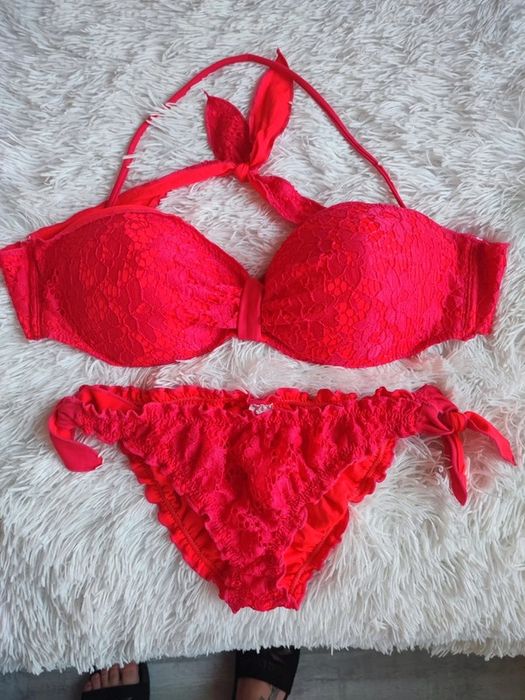 Strój kąpielowy dwuczęściowy bikini różowy czerwony malinowy