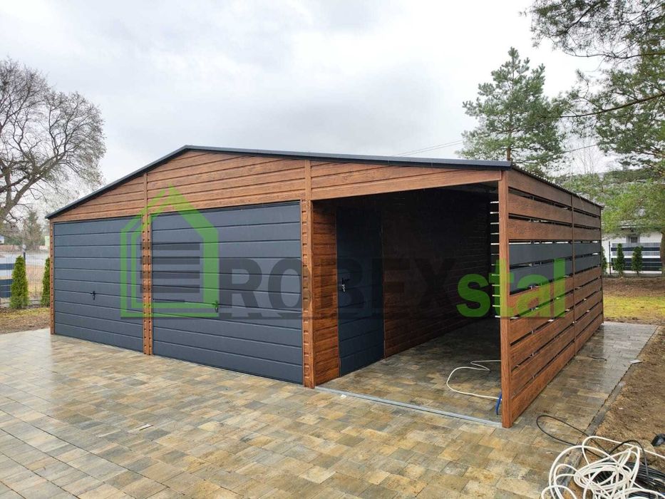 Garaż drewnopodobny złoty dąb 6x6+wiata premium montaż cały kraj
