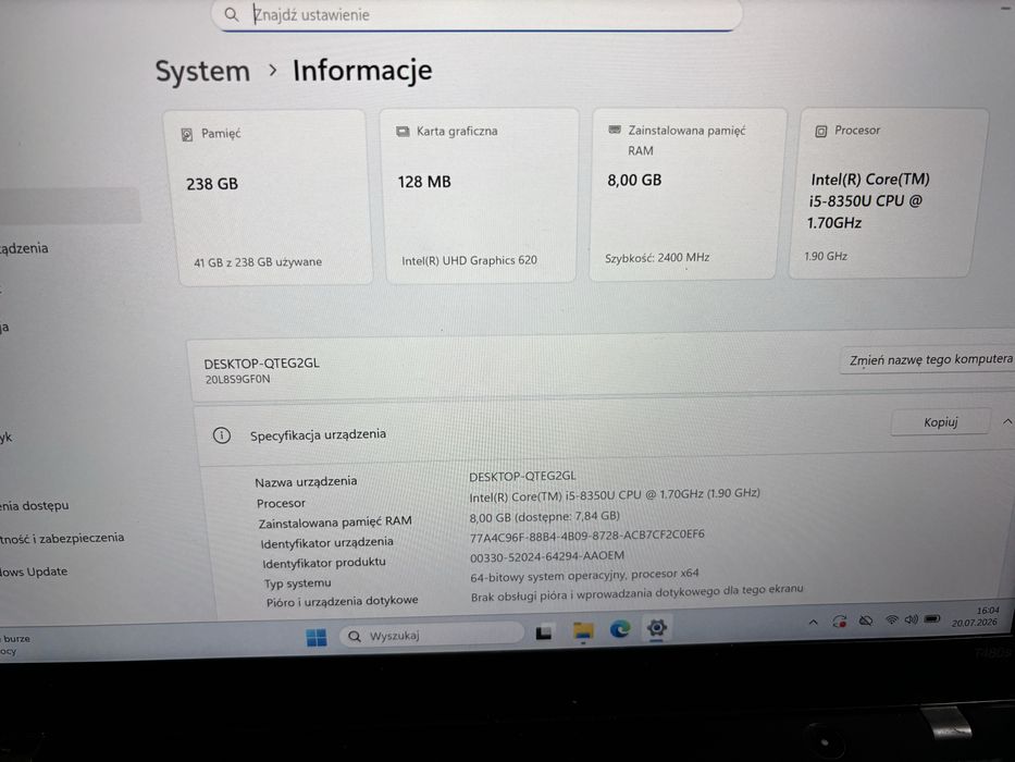 Laptop Lenovo ThinkPad T480s
