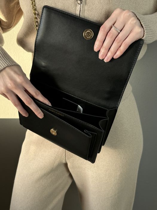 Сумка YSL чорна кроссбоди женская сумка Saint Laurent клатч на цепочке