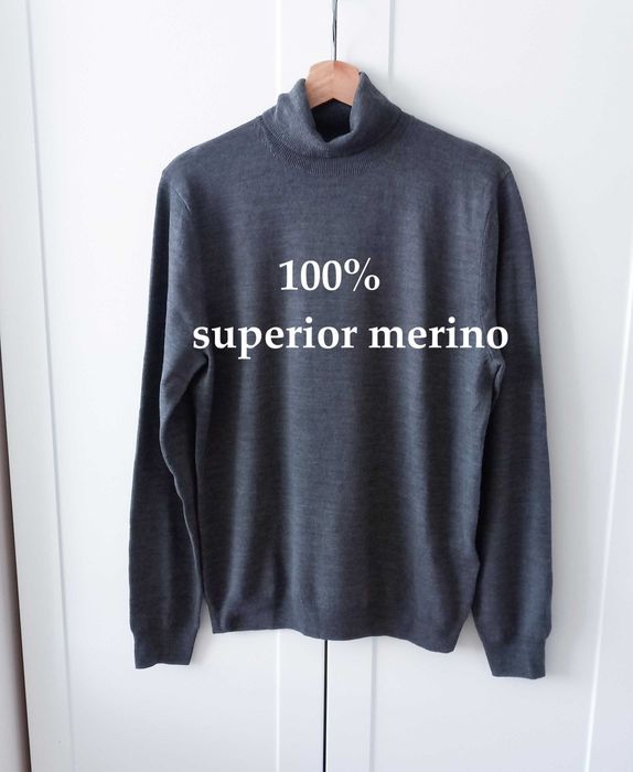 Męski sweter golf klasyczny szary w najwyższej jakości wełny merino M