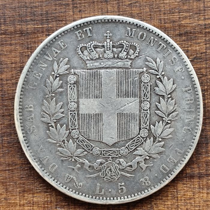 5 lir 1850 Sardynia Rzadka Duża srebrna moneta