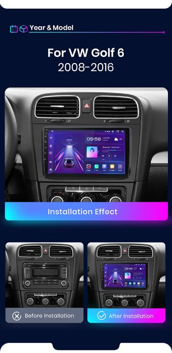 Rádio 9" android Volkswagen Golf 6 WIFI GPS 2/32 GB Novo