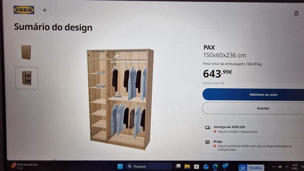 Roupeiro Ikea Pax/Bergsbo para desocupar rápido.