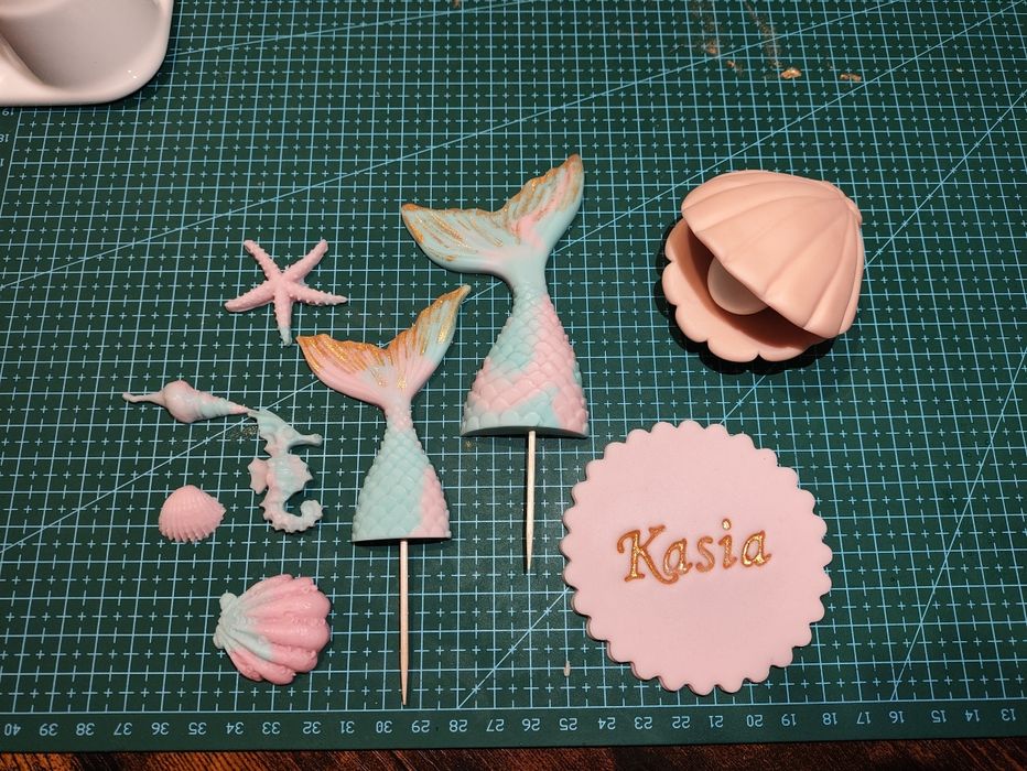 Zestaw ozdób z masy cukrowej na tort motyw morski