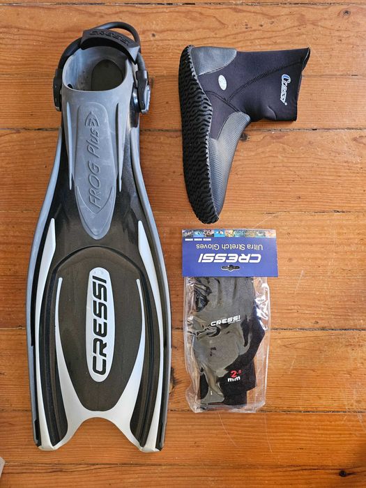 mergulho: barbatanas + botins+ luvas homem cressi