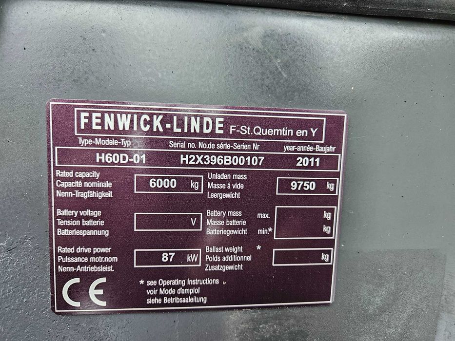 LINDE H60D-01 2011r Kabina Przesuw, 9335mth