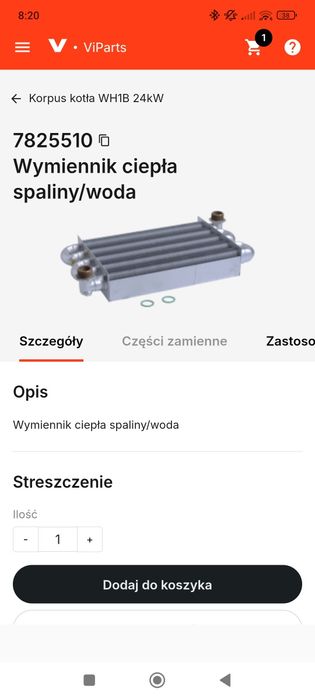 Wymiennik ciepła spaliny -woda kotła Viessmann vitopend 100 WH1B