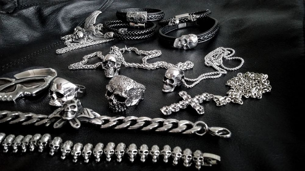 Stalowa gotycka czaszka skull wisiorek Rock Metal Moto Chopper Harley