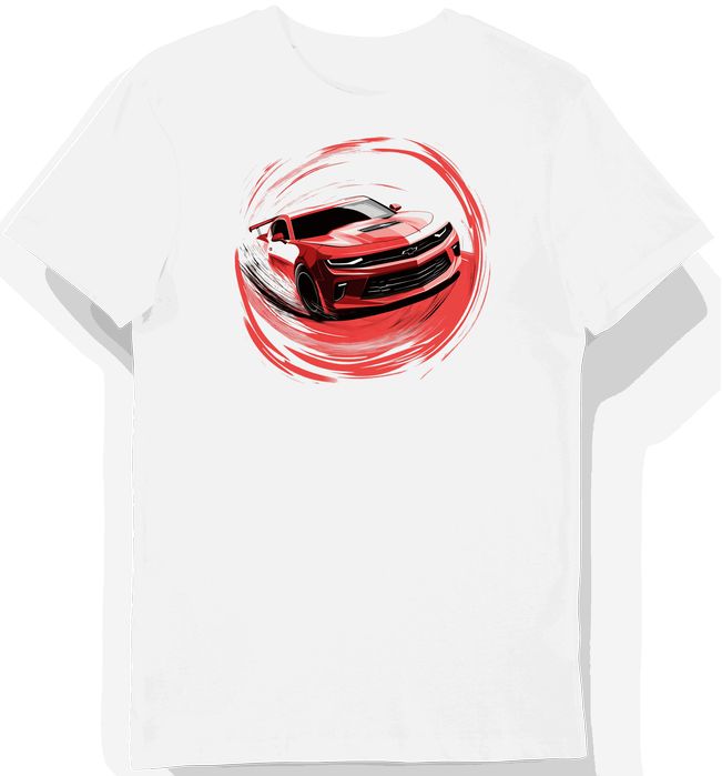 Koszulka męska biała z nadrukiem wyścigowego Camaro S