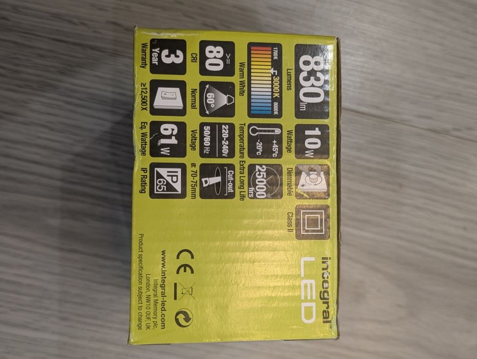 Світлодіодний вбудований світильник Integral LED 10W IP65 Dimmable 3000K