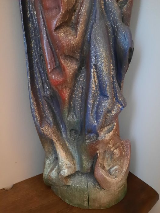 Stara duża drewniana figurka 75,5cm Matka Boska z dzieciątkiem rzeźba