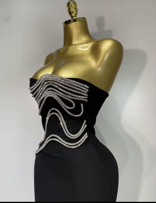 Czarna midi maxi bandazowa 38 m zdobiona sukienka bandage